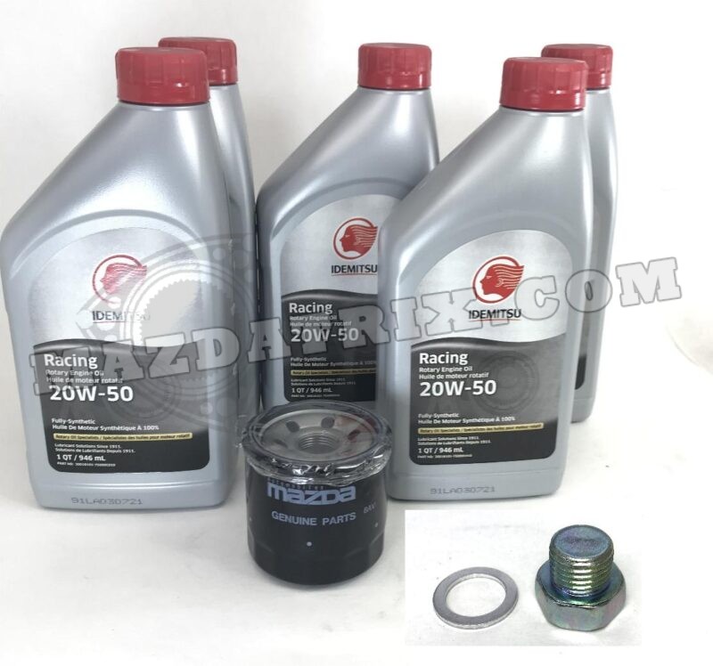 RX8 OIL CHANGE KIT, IDEMITSU 20W-50 + OIL FILTER + OIL DRAIN PLUG + WASHER